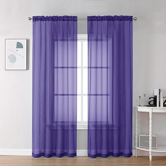 Chyhomenyc Purple Sheer Curtains 78 Inches Long 2 Panels Set for Living Room, Light Filtering Voile Lightweight Bedroom Curtains, Rod Pocket Solid Window Treatment Drapes, Each 42W x 78L