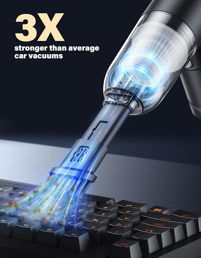 Car Vacuum Portable Cordless, 9000Pa Handheld Vacuum Mini Vacuum Cleaner High Power with Best Suction, 4 in 1 Air Duster Portable Vacuum for Car Keyboard Home Pet Hair with Multi-Nozzles