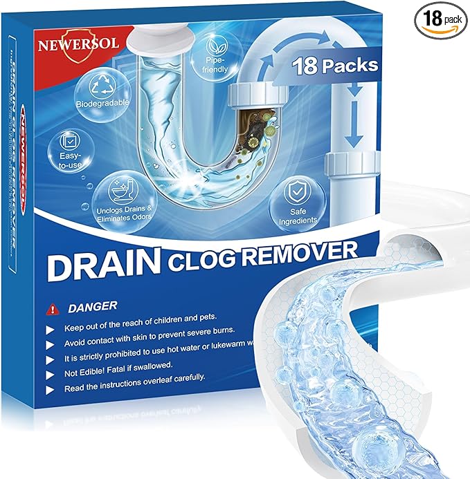Drain Clog Remover 18 Packs Fast Acting Drain Cleaner Powders for Kitchen Sink Bathroom Shower Bathtub Powerful Pipe Unclogger Clears hair Grease Safe for Pipes