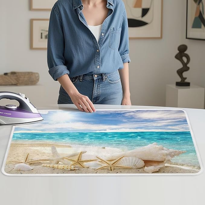Ironing Mat Hawaiian Beach Heat Resistant Ironing Blanket Thick Portable Travel Ironing Pad for Table Top Washer and Dryer,Large Foldable Ironing Padding 32 x 16 Inch