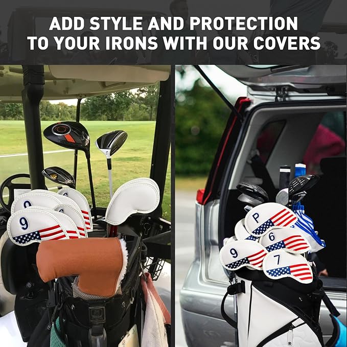FINGER TEN Premium Synthetic Leather Stylish Iron & Wedge Golf Head Covers Value 12 Piece Set, Embroidered Labels & Fits Most Clubs Gift Set, Travel Protection Accessories