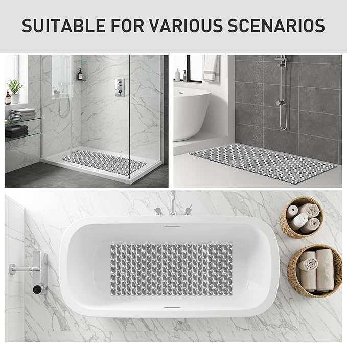 Bath Mat for Tub Non Slip Shower Mat for Elderly - 36 x 16 Inch Soft Durable Bathtub Mat Non Slip Shower Mat for Inside Shower with Suction Cups & Drain Holes, Machine Washable Easy to Cut, Dark Grey