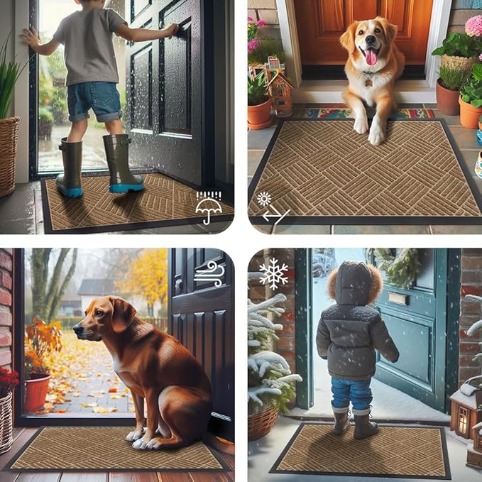 Smiry Front Door Mat Outside Entrance, Heavy Duty Outdoor Indoor Mat, Natural Rubber Doormat, Non Slip, Trap Dirt and Moisture, Easy Clean, Low Profile Patio Porch Entryway Mat, 59x35, Coffee