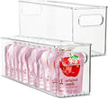 Plastic Food Storage 2 Pack Clear Container Bin with Handles for Organizing Kitchen, Pantry, Refrigerator, Freezer, Pantry, Cabinet, Closet, Bathroom. 16”x4”x5”