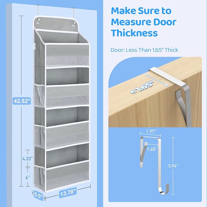 Yecaye 3 Pack 4-Tier Over The Door Organizer - Foldable Portable Baby Essentials for Stuffed Animal Storage - Multi-Purpose Bathroom Closet Organizers and Storage for Kids Newborn Baby Stuff Gray