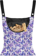 2 Pcs Butterfly Purple Clothespin Bag for Clothesline Outdoor, Soft & Lightweight Hanging Bag for Laundry, Clothes Pins Bag Holder Outdoor, Clothes Pin Bag for Outside