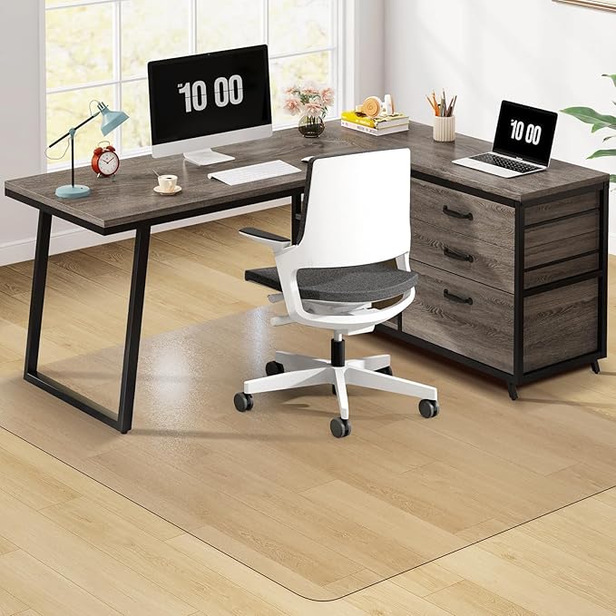 Clear Chair Mat, 75" x 60" Large Chair Mat for Hard Floors, Easy Glide Desk Mat for Rolling Chair, Anti-Slip Vinyl Floor Mat for Home Office Living Room, Clear