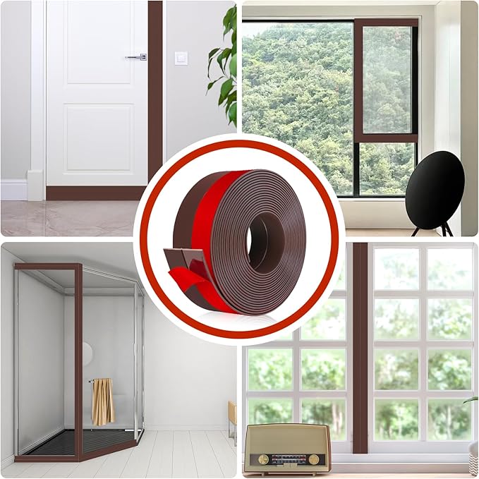 Weather Stripping Self Adhesive Door Draft Stopper Flexible Shower Door Bottom Seal Silicone Seal Strip for Sliding Glass Windows Side Gaps (Brown, 2 Inch Wide x 20 Feet Long)