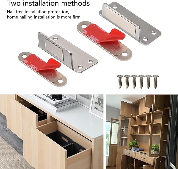 Mousike Double Magnetic Door Catch，60lb Stainless Steel Cabinet Door Magnets with Strong Magnetic for Kitchen Cupboard Wardrobe Closet Cabinet Door Drawer Latch (12Pack)
