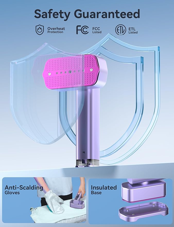 Steamer for Clothes,Sundu Portable 2-in-1 Steamer & Iron,15s Heat-up,100ml Tank,Ironing Gloves,20 Min Steam,Wrinkle Remover,Garment Steamer for Travel & Home(Dreamy Purple)