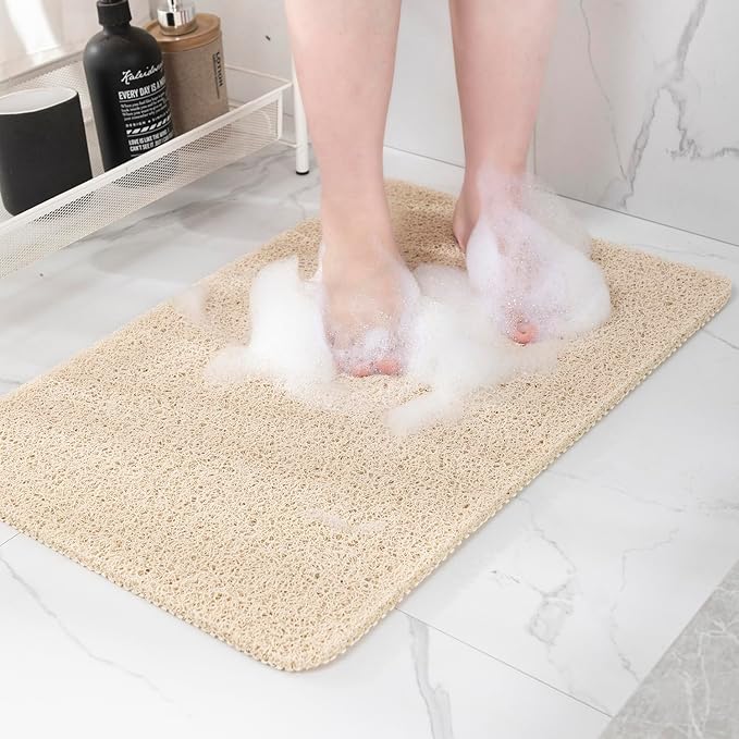 Non-Slip Bathtub Mat, 2 Pack Anti Slip Shower Mat, Fast Drying Bathtub Mats, Foot Scrubber Mat, Anti Slip Mat for Tub, Floor, Bathroom, Kitchen, Home, Hotel (Beige 59"×17.3")