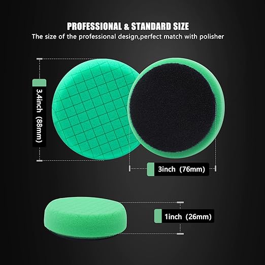 Green Heavy Cut Pad, Buffing Polishing Pads, SPTA 1Pc 3.5 Inch Face for 3 Inch 80mm Backing Plate Compound Buffing Sponge Pads for Car Buffer Polisher Compounding, Polishing and Waxing -FPTSS3G