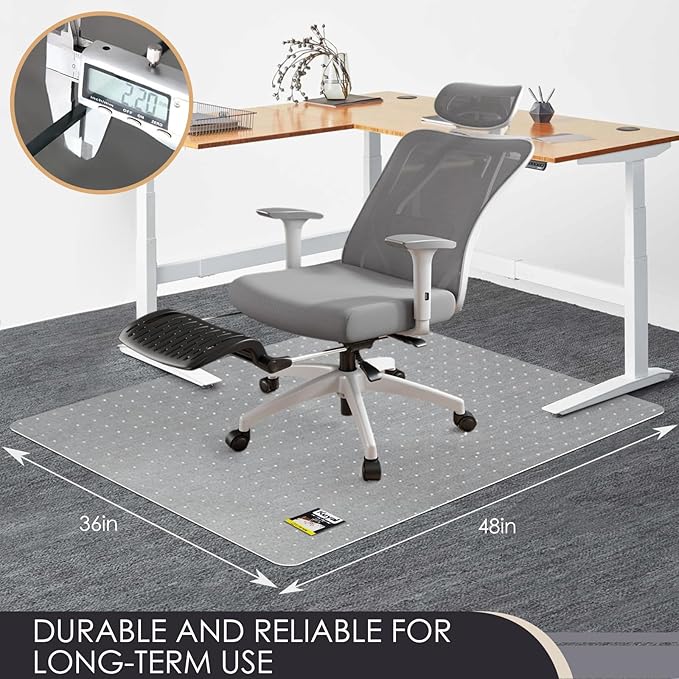Kuyal Office Chair Mat for Carpet, 36x48 Clear Heavy Duty Computer Chair Mat, Under Desk Protector Carpeted Floors Mat, Easy Chair Movement,Ship Flat