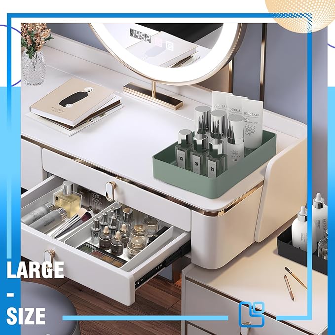 11-Piece Stackable Drawer Organizer Set, Multi-size Desk Drawer Organizer Trays Vanity Storage Bins for Storing Makeup, Stationery, Utensils in Bathroom Dresser, Office and Kitchen