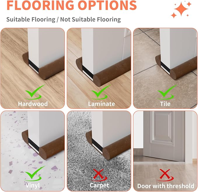 Upgraded Door Draft Stopper for Bottom of Door, Under Door Gap Filler for Big Gap, No Folding Required, Flexible Installation Door Sweep soundproofing Strip for Home & Apartment, 28-32in, Brown