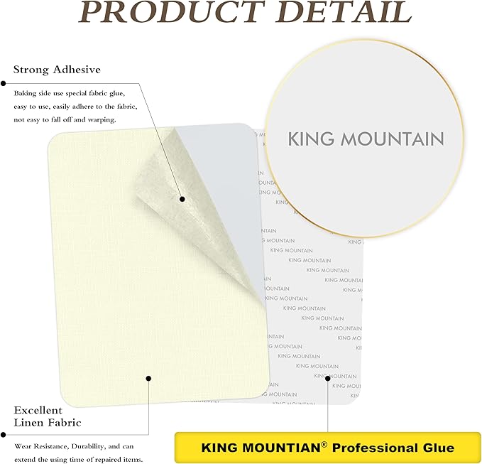 KING MOUNTAIN Fine Linen Fabric Patches, Self-Adhesive, 8x11 inch, 2 PCS, Multi Color, For Linen Sofa and Clothes Repair
