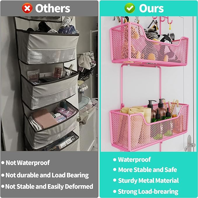 HapiRm Over Door Organizer Storage - Hanging Door Organizer with 4 Metal Large Capacity Baskets and Adjustable Coat Hook for Bathroom Bedroom Kitchen Pantry Closet Cabinet