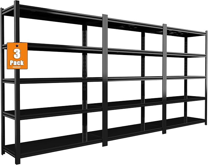 84“H Garage Shelving Heavy Duty Storage Shelves 3000 LBS Adjustable 5 Tier Metal Shelving Uints and Storage for Garage, Warehouse, Commercial, 48" W x 24" D x 84" H, 3 Packs