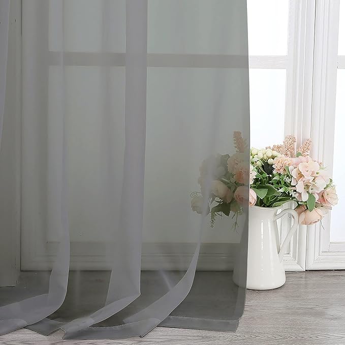 Chyhomenyc Charcoal Grey Sheer Curtains 108 Inch Length 2 Panels, Extra Long Light Filtering Solid Voile Window Drapes for Patio/Living Room/Wedding/Party Ceremony, 2 Panels, 9FT Length