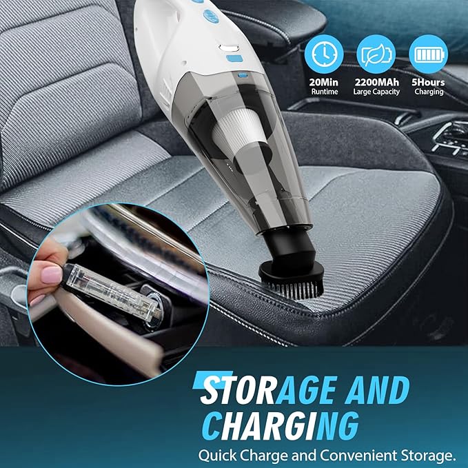Handheld Vacuum Cordless,Car Hand Cordless Rechargeable,Powerful Suction Hand Held Vacuum with LED Light/Multi Accessories,1.6lbs Car Mini Portable Vacuum Cleaner for Home Office Pet