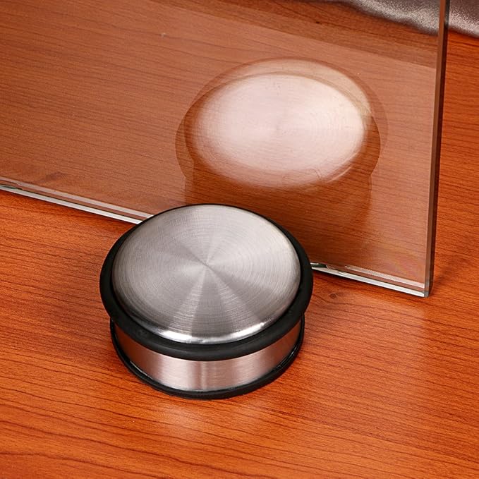 Sumnacon Heavy Duty Floor Door Stopper No Drill, Durability Stainless Steel Door Stops with Anti-Skid Rubber - Contemporary Decorative Safety Door Wedge for Home Office Commercial Industrial, Silver