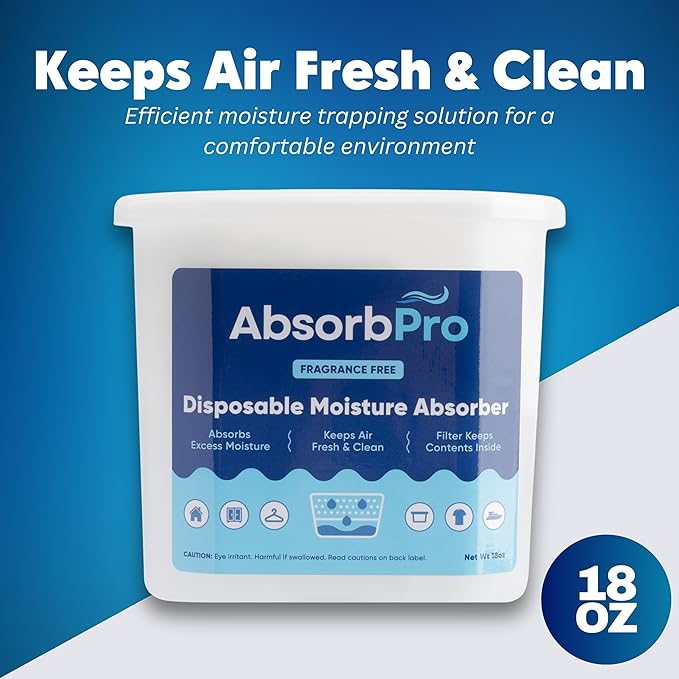 Moisture Absorber Tub Fragrance Free - 3-Pack - 18 oz Unscented Disposable Odor Eliminator Box & Dehumidifier for Garage, Home, Kitchen, Bedroom, Bathroom, Closet, Cars, and Boats