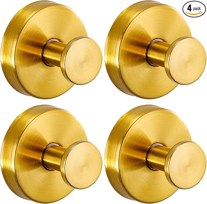 Reusable Heavy Duty Suction Cup Hooks for Kitchen/Bathroom/Shower - Wet-Proof Hooks for Towels, Robes, Loofah&Wreaths/No Drill Mounting on Glass, Tile, Metal (4, Brushed Gold)