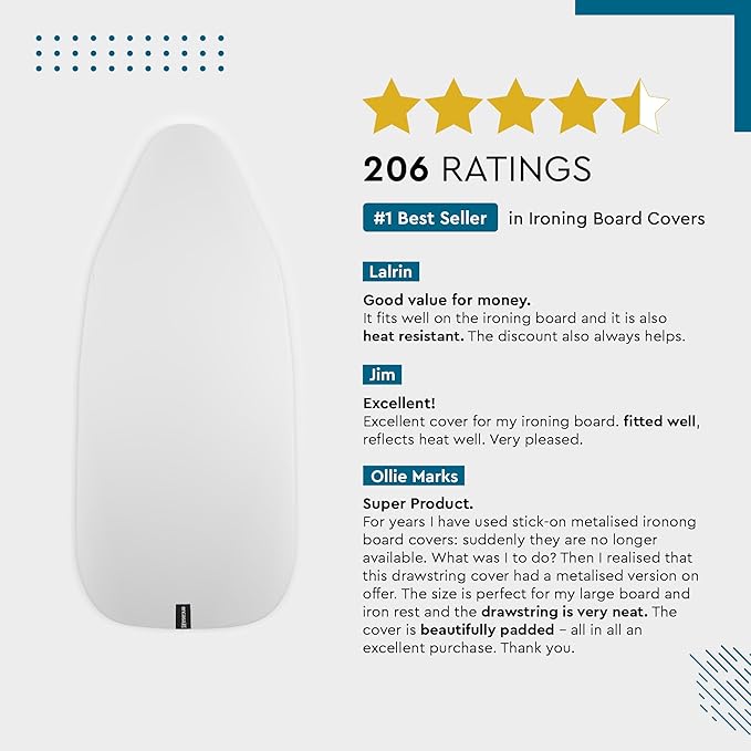 Encasa XO Ironing Board Cover and Pad 54"x15" - Thick 2mm Foam Padding, Drawstring Tightening & Lock, Heat Reflective, Scorch & Stain Resistant, Standard Large Ironing Board - Silver Premium