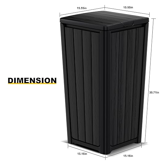 EasyUp Outdoor Trash Can with Lid, Waterproof and Sunscreen Resin Garbage Cans, Outside Trash Bin for Patio, Kitchen, Deck or Backyard(Black)
