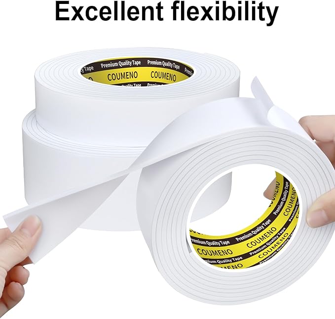 2 Pack Single-Sided Adhesive White Foam Tape 1.2inX16.4FT Single-Sided Sealing Strip Foam Pad Sponge Tape Window Weatherproof, Self-Adhesive Insulation Sealing Tape