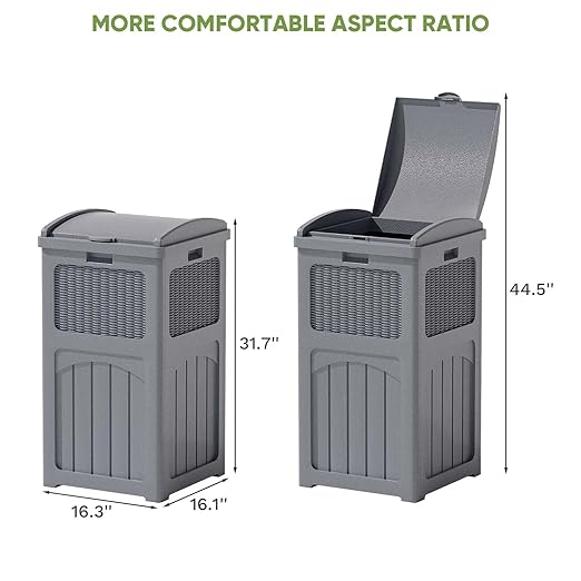 Patiowell 36 Gallon Outdoor Trash Can, Resin Outdoor Garbage Can with Lid for Patio, Backyard, Deck, Gray (2 Pack)