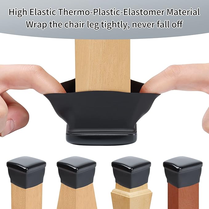Ezprotekt 24 Pcs Large Chair Leg Sliders for Carpet, Square Black Teflon Furniture Glides Pads Caps for Rug, Bar Stool Leg Protectors Covers for Table, Chair, Sofa Legs (XL Fit: 1.5" - 2")