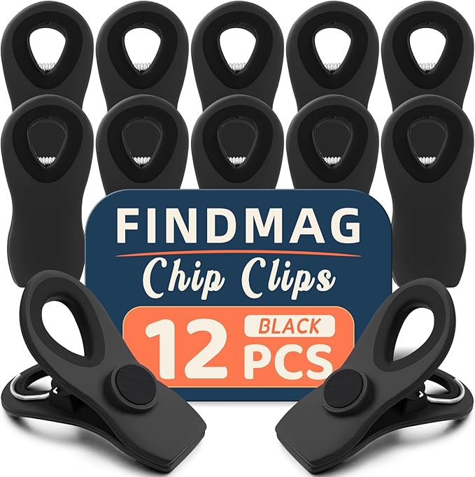 12 Pack Magnetic Chip Clips, Bread Clips Food Bag Clips for Food Packages, Kitchen Clips with Magnet for Fridge, Plastic Assorted Colors Bag Clips for Food Storage, Snack Bag and Chips Bag