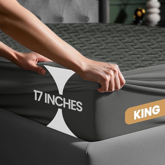 Utopia Bedding Waterproof Mattress Protector King Size (Gray), Premium 3D Air Soft Fabric Mattress Cover, Fits 17 Inches Deep, Breathable, Fitted Style with Stretchable Pockets
