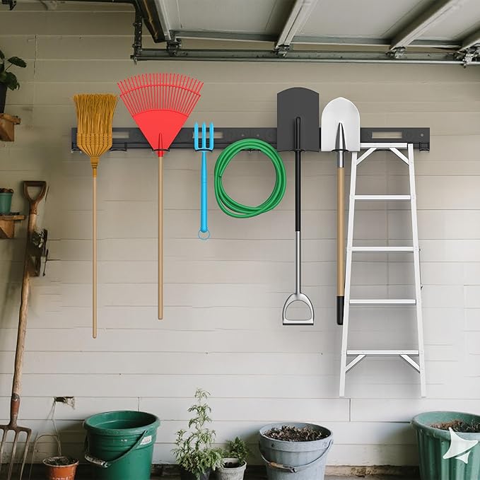 Garage Wall-Mounted Rack, Tool Storage Rack, Garden Tool Rack, Hanging Storage Rack for Yard Tools, Anti-Rust - Easy Installation (2-Pack)