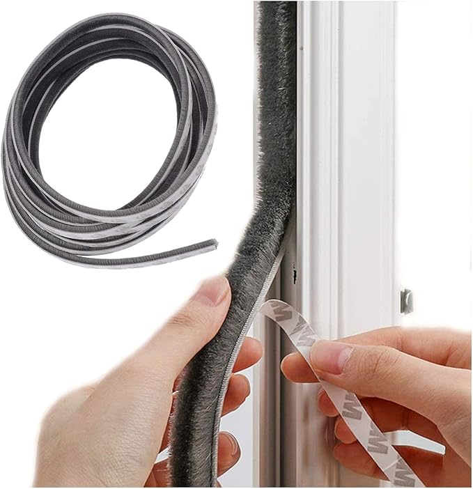 Weather Stripping Brush for Sliding Windows/Doors Frame Side,Pile Self Adhesive Weatherstrip Seal Strip Sealer Draft Stoppers (33ft x11/32 Backing x 3/16 Brush inch, White)