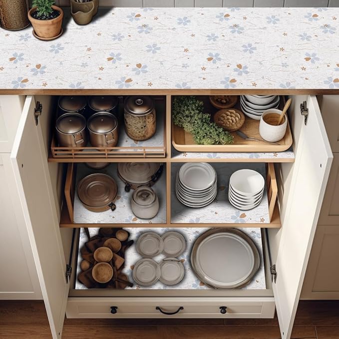 Cabinet Liners 5Rolls 18 x 96 Inch Wide Non Adhesive Kitchen Drawer Liner, Waterproof Shelf Liner Durable Anti-Slip for Kitchen Cabinets Shelf Liner Oil-Proof