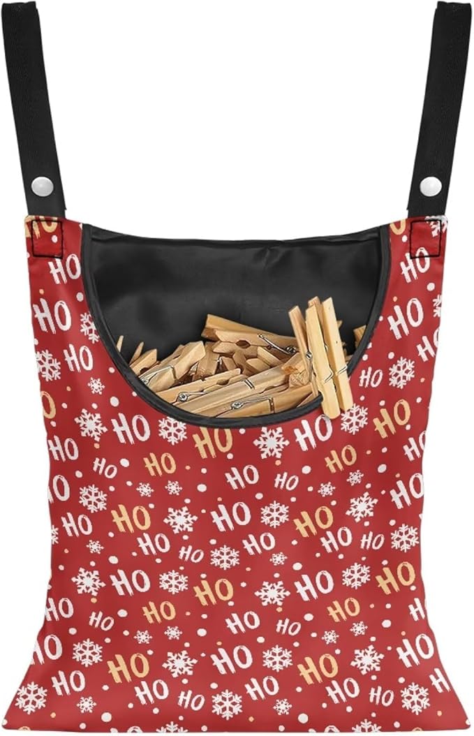 Clothespin Bag with Large Capacity for Mini and Wooden Clothespins with Large Opening Storage Organizer Laundry Hanging Bag - Christmas