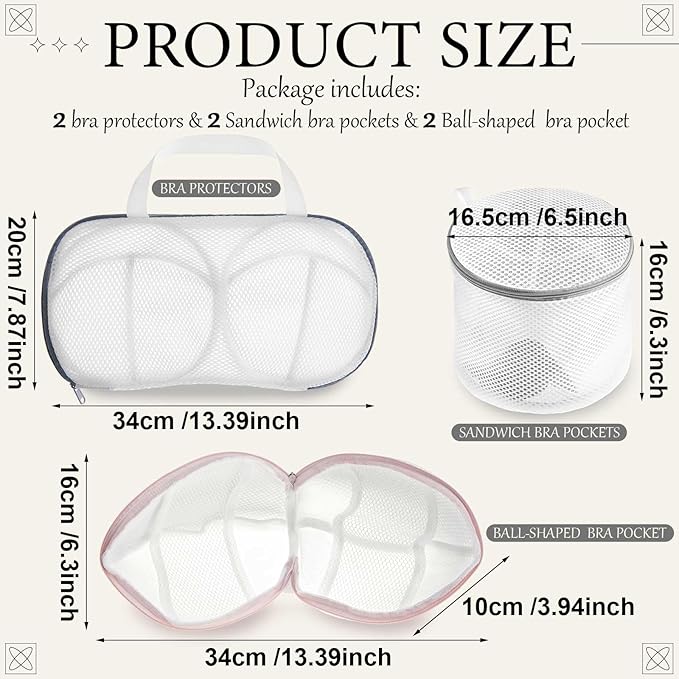 SATINIOR 6pcs Large Bra Lingerie Wash Bags for Laundry Delicates Bra Washer Protector with Zipper, Mesh Fabric, Fits All Cups Anti Deformation Cleaning and Drying Delicates for Washing Machine