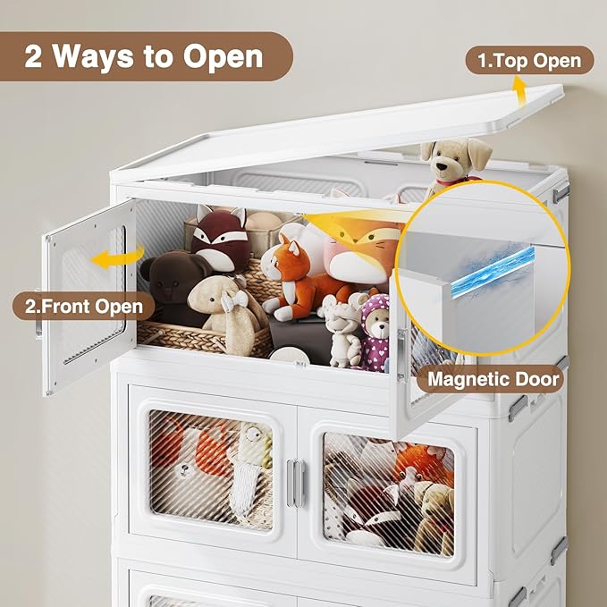 BROVIEW 300 Qt Stackable Storage Bin with Lid, 75Gal Extra Large Collapsible Storage Boxes, Folding Plastic Drawer, Heavy-Duty Store Cabinet, Closet Organizer for Home Kitchen, 1 Pack White