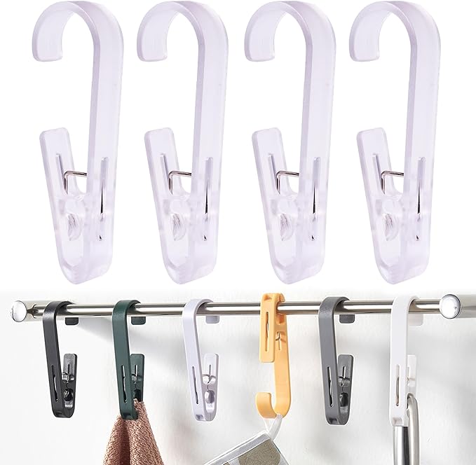 iBetterLife Laundry Hooks Hanging Clips - 4Pcs Heavy Duty Outdoor Clothes Pins, Closet Organizer Single Clip Hangers Clamps Socks Boot Bras Underwear Kids Towels for Bathroom Wardrobe Kitchen Office