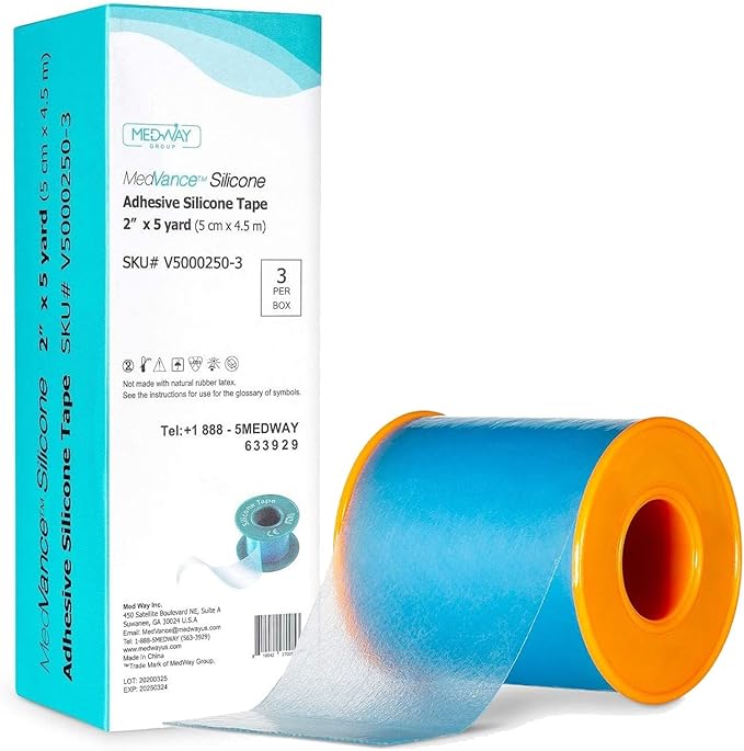 Medvance Cuttable Soft Silicone Tape - Waterproof Breathable Tape for All Skin Types - Easy Apply Non Stick Tape for Wounds - Adhesive Silicone Bandages for Blisters (3 Pack, 5 Feet Rolls)
