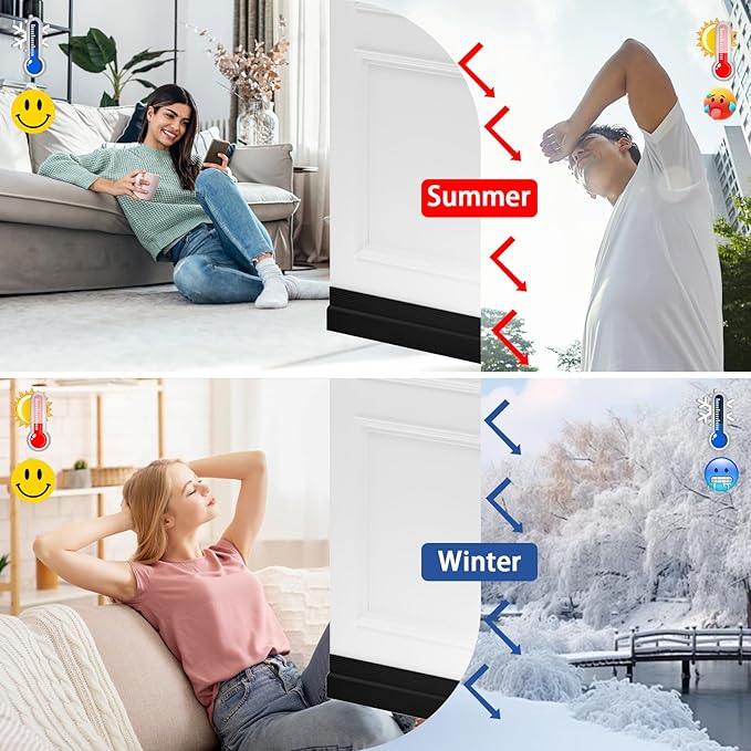 Under Door Draft Stopper, Self-Adhesive Door Sweep for Bottom of Door, Weather Stripping Doors Seal Soundproofing Insulation Strip, Doors Bottom Gap Blocker for Exterior/Interior (2M, Black)
