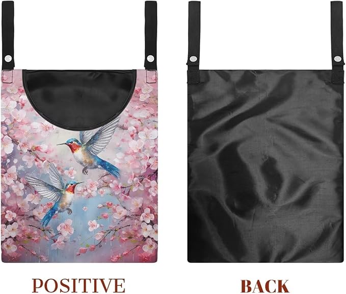 Hummingbird Clothespin Bag with Hanging Hook Cherry Blossom Clothes Pin Holder Waterproof Clothespin Storage Organizer with Large Opening Clothespin Bag for Clothesline Outdoor