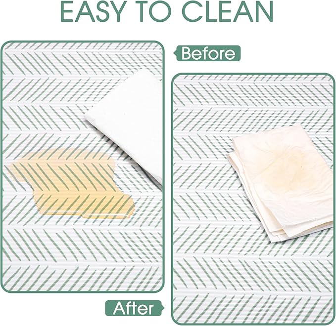 Glotoch Shelf Liners for Kitchen Cabinets Non-Adhesive,12in x 20FT Non Slip Shelf Liner Waterproof Contact Paper for Cabinets and Drawers,Pantry, EVA Wire Shelf Liners,White and Green Herringbone
