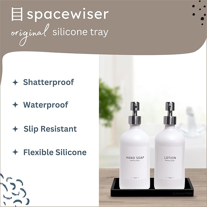 Countertop and Vanity Tray - 2 PC Small 7.7" Silicone Bathroom Trays, Kitchen Soap Tray, Dish Sponge Soap Holder Kitchen Sink Organizer Caddy, Bathroom Counter Trays for Lotion Dispenser