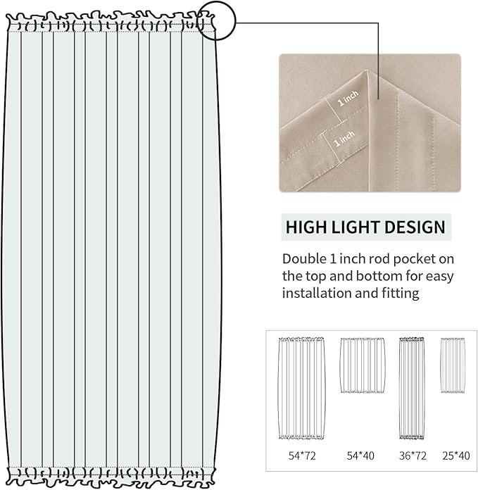 DWCN French Door Curtains – Rod Pocket Thermal Blackout Curtain for Doors with Glass Window, Kitchen and Patio Doors for Privacy, 36 X 72 Inches Long, 1 Curtain Panel with Tieback,Beige