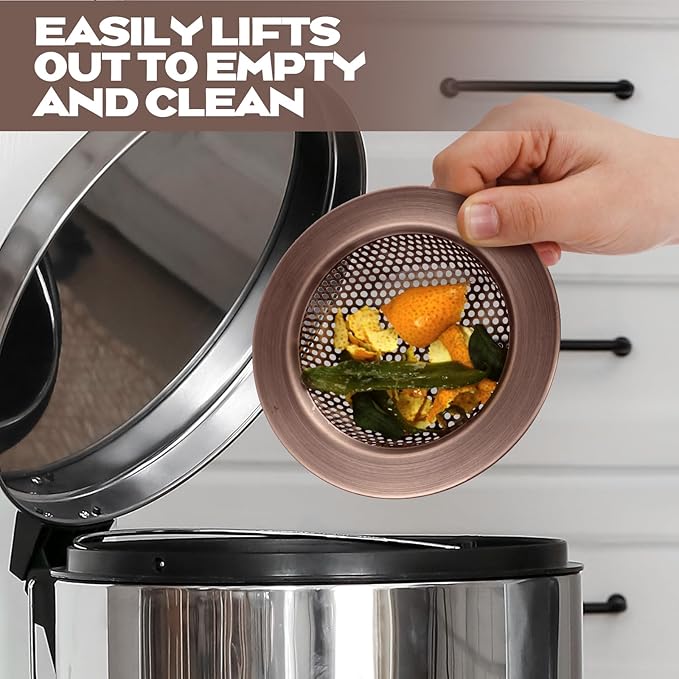 Retisee 2 Pcs Sink Strainer Stainless Steel Kitchen Sink Drain Strainer Basket Cover Mesh Hair Food Catcher, Large Wide Rim of 4.4 Diameter(Red Bronze)