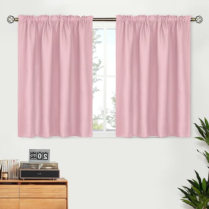 BGment Baby Pink Room Darkening Curtains 36 Inch Length for Short Window - Rod Pocket Short Thermal Insulated Blackout Drapes for Bathroom Kithchen Girl Bedroom, 42 x 36 Inch, 2 Panels