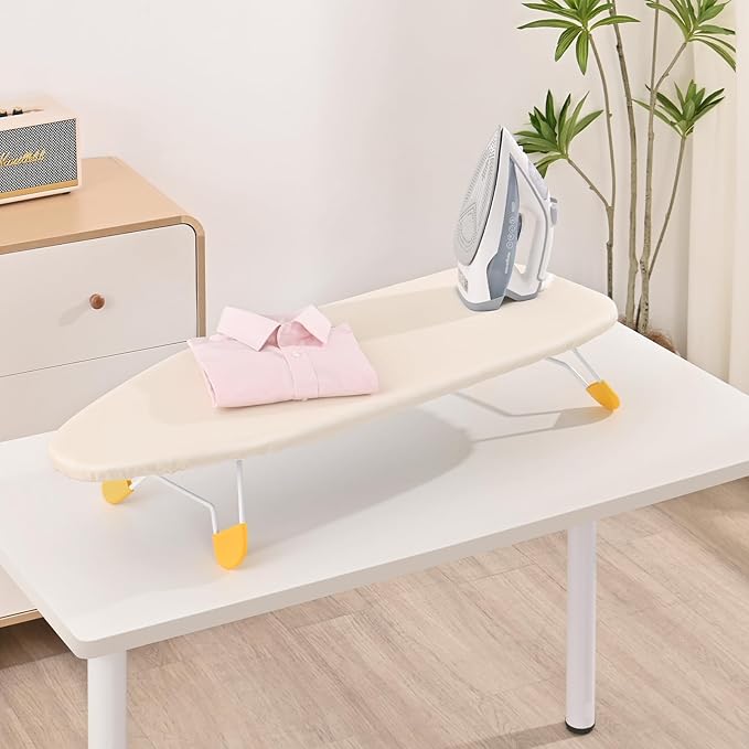APEXCHASER Tabletop Ironing Board, Folding Legs Iron Board with Mesh Metal Base,Space Saving Portable Small Ironing Board with Non-Slip Feet,12x38 Yellow